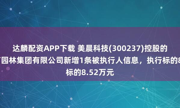 达麟配资APP下载 美晨科技(300237)控股的杭州赛石园林集团有限公司新增1条被执行人信息,执行标的8.52万元